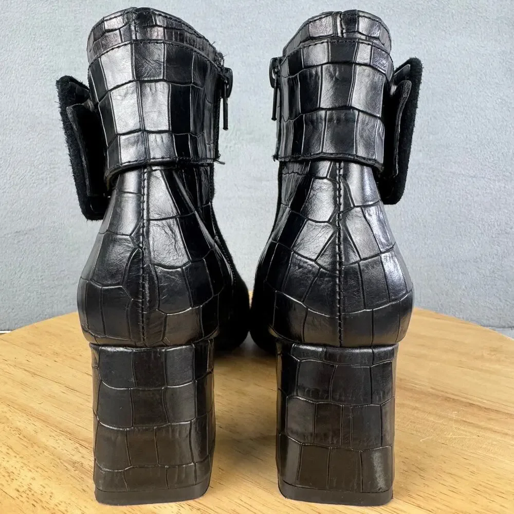 Ron White Linzi Onyx Ankle Boot Cashmere Suede Croc Embossed Size 37.5 EU / 7 US